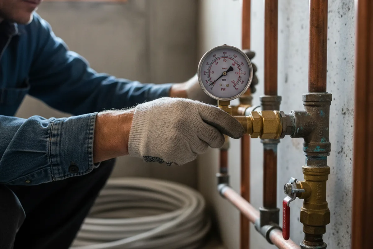 Pressure testing a repaired line during Water Line Repair in Dickens